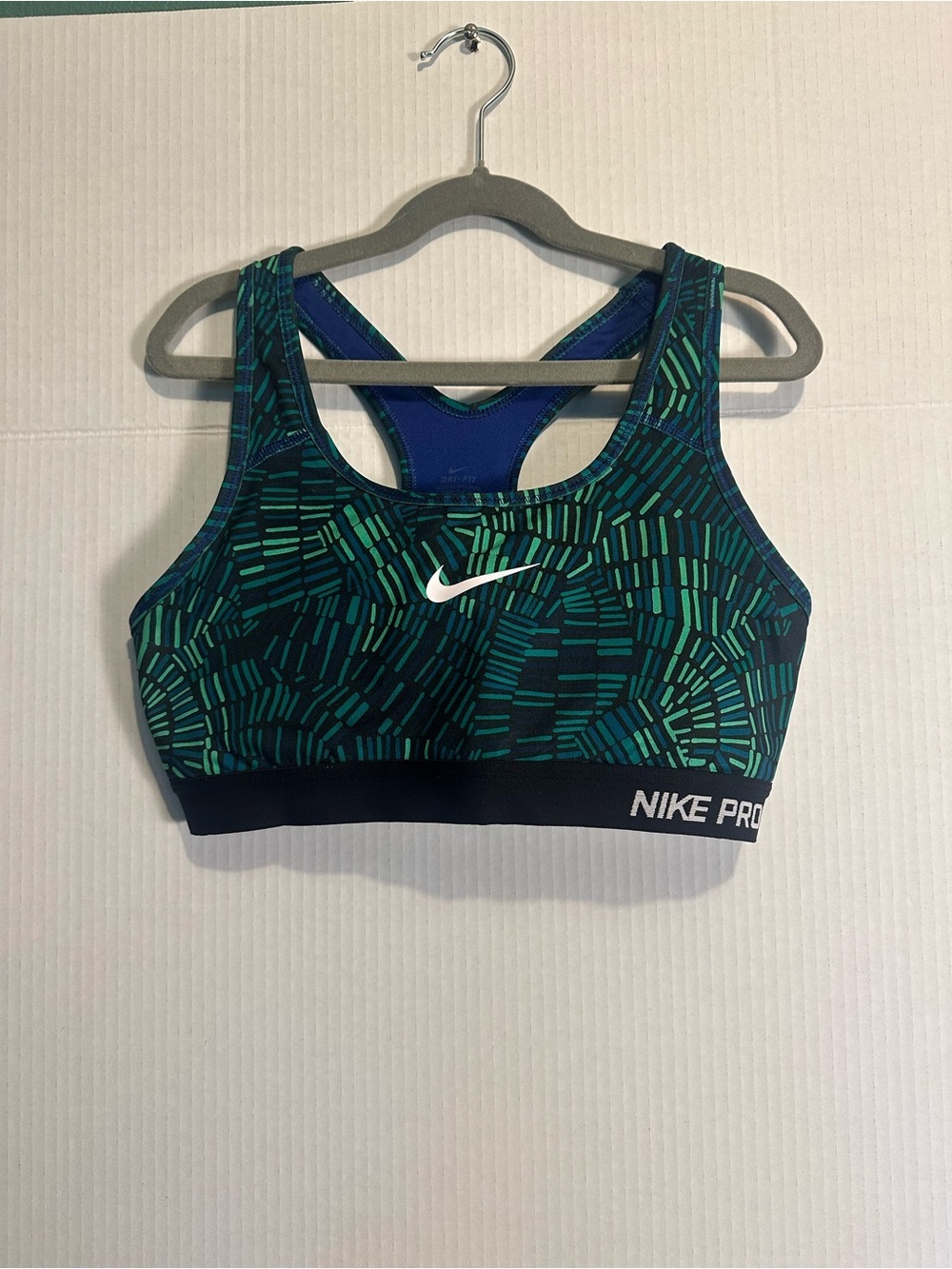 Nike Green & Blue Patterned Pro Sports Bra